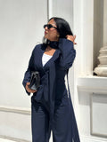 Midnight Blue Pinstripe Blazer Top with Scraf