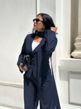 Midnight Blue Pinstripe Blazer Top with Scraf